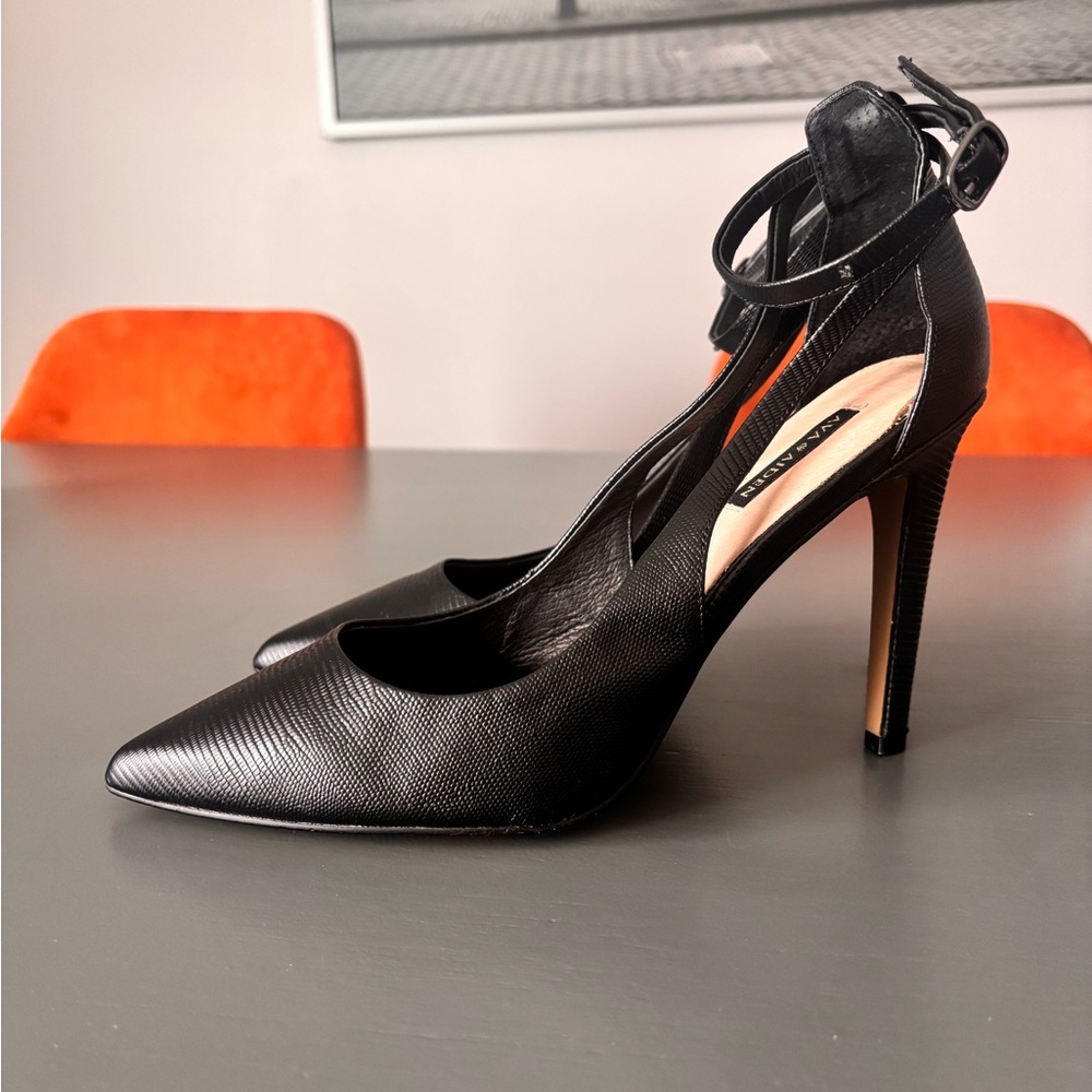 Ava & Aiden Black leather Ankle Strap Heels